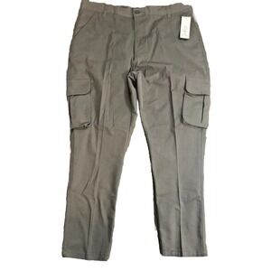 Wicked Stitch Men's 38 4 Way Flex Cargo Work Active Pants Grey Flat Front NEW